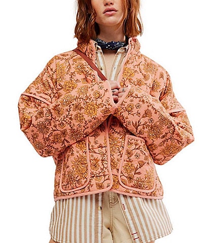 Free People Chloe Floral Print Collar Long Sleeve Quilt Jacket