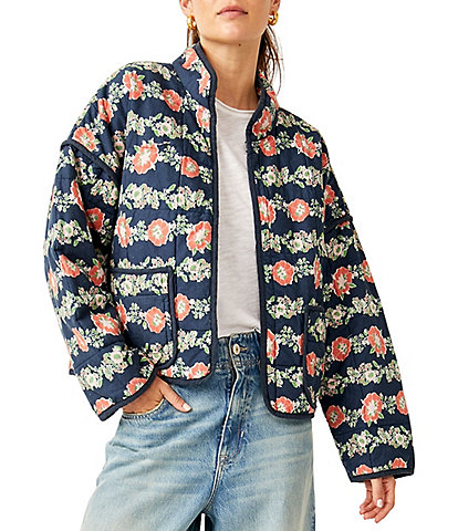 Free People Chloe Floral Print Collar Long Sleeve Quilt Jacket