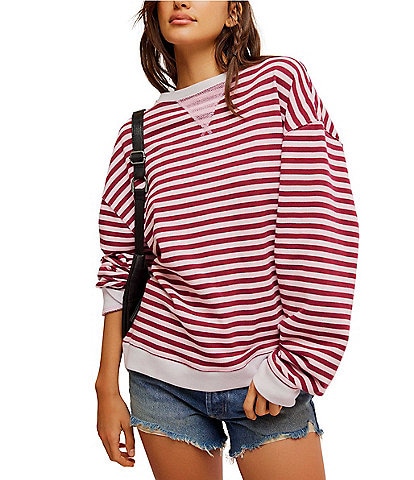 Free People Classic Striped Oversized Crew Neck Long Sleeve Sweatshirt