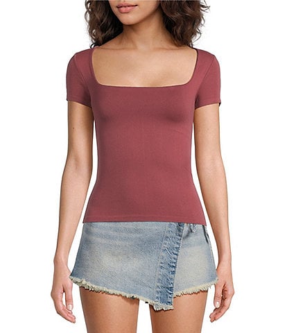 Free People Clean Lines Square Neck Short Sleeve Baby Tee