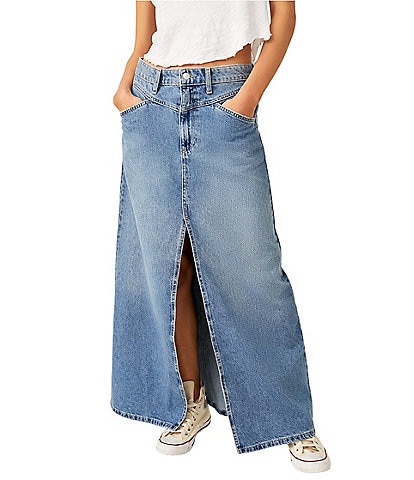 Free People Come As You Are Denim Mid Rise Maxi Skirt