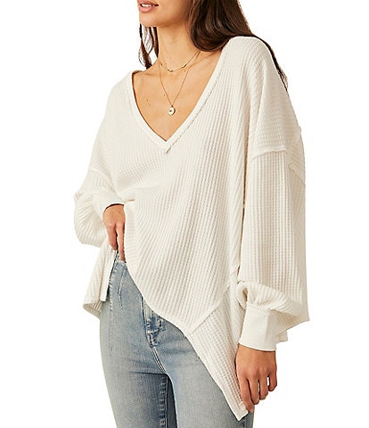 Free People Coraline Waffle Knit V-Neck Long Sleeve Thermal