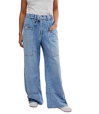 Free People CRVY Outlaw Wide Leg Mid Rise Jeans