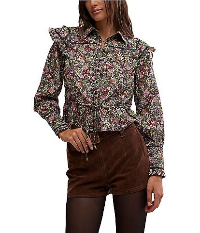 NEW Free People Venice Floral Long Sleeve hotsell Tie front Smocked Sleeve Blouse