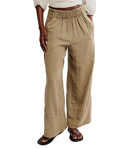 Free People Days End Linen Pull On Pants