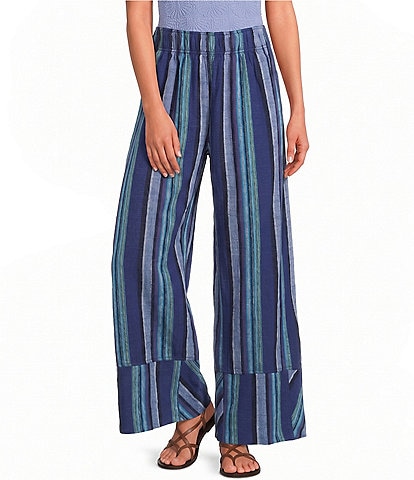  Days End Linen Striped Mid-Rise Pull-On Pants