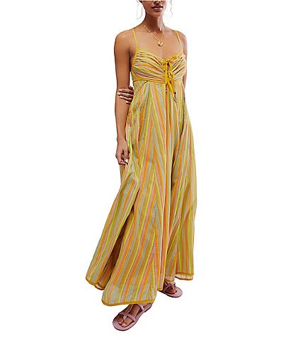 Free People Dream Weaver Stripe Print Sweetheart Neck Sleeveless A-Line Maxi Dress