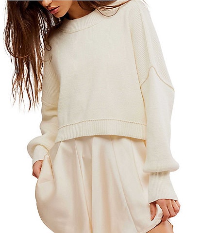 Free People Easy Street Mock Neck Long Sleeve Crop Pullover Sweater