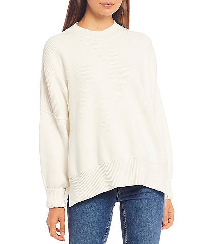 Free People Easy Street Ribbed Knit Crew Neck Long Dropped Shoulder Sleeve Sweater