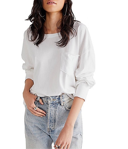 Free People Fade Into You Scoop Neck Long Sleeve Front Pocket Tee Shirt