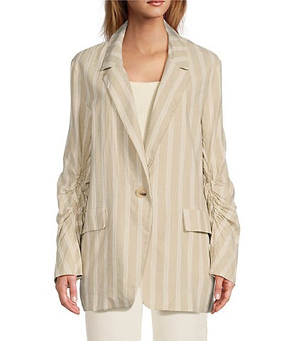 Free People Fern Striped Print Notch Lapel Button Front Statement Blazer