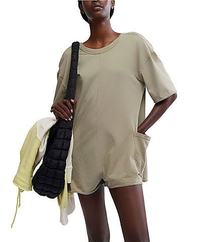 Free People FP Movement Hot Shot Crew Neck Short Sleeve Oversized Patch Pocket V Back Tee Romper
