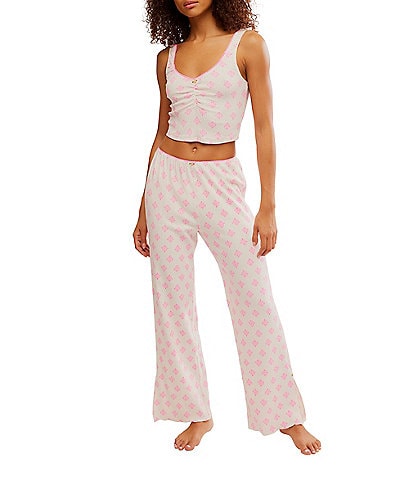 Free People Fresh In Love Ditsy Floral Pointelle Knit Lounge Set