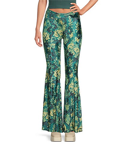 Free People Hold Me Closer Floral Print Low Rise Bell Bottom Pants