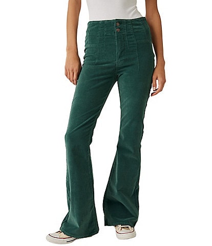 We The Free People Women's Retro Jayde Corduroy Green Flare Pants Jeans  Size 27