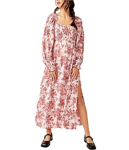 Free People Dance At Dusk Printed Mid Rise Exaggerated Wide Leg