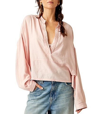 Free People Jude Linen V-Neck Long Sleeve Top