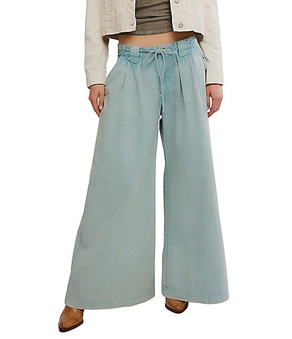 Free People Julien Low Rise Wide Leg Drawstring Chino Trouser Pants