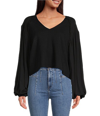 Free People Kathy V-Neck Long Sleeve Knit Top