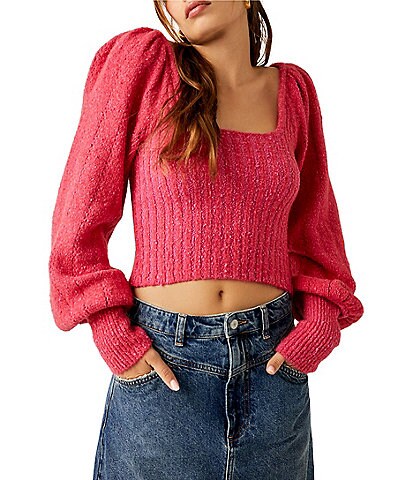 Free People Katie Ribbed Square Neck Long Balloon Sleeve Sweater