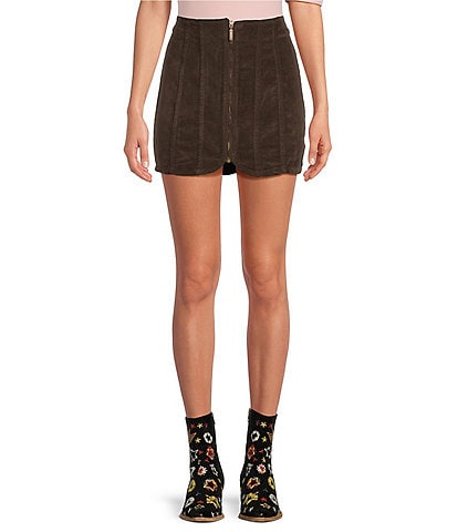 Free People Layla High Rise Zip Front Cord Mini Skirt
