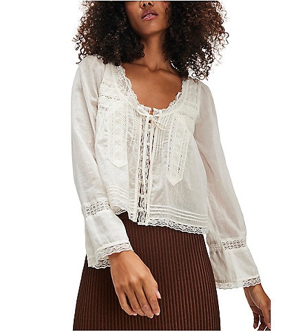 Free People Long Sleeve Evermore Scoop Neck Long Sleeve Lace Top