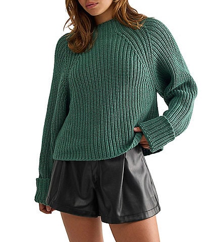 Free People Low Tide Crew Neck Long Sleeve Knit Pullover Sweater
