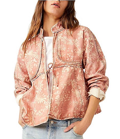 Free People Lua Bed Floral Print High Collar Long Sleeve Jacket
