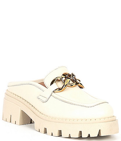 Free People Lyra Link Chain Leather Lug Sole Platform Mules