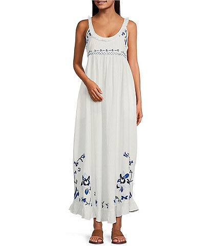 Free People Magda Embroidered Scoop Neck Sleeveless Open Back Midi Dress