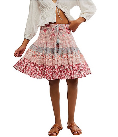 Free People Many Layers Mixed Floral Print Low Rise Tiered Skirt