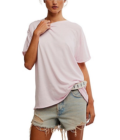 Free People Nina Short Sleeve Raw Edge Crew Neck Boxy Tee Shirt