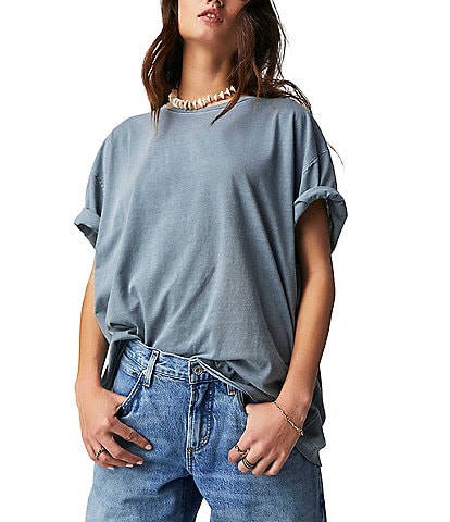 Free People Nina Short Sleeve Raw Edge Crew Neck Boxy Tee Shirt