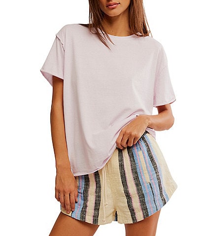 Free People Nina Short Sleeve Raw Edge Crew Neck Boxy Tee Shirt