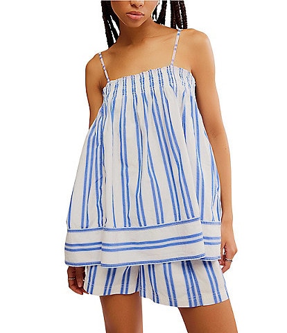 Free People Pajama Party Striped Print Square Neck Sleeveless Woven Coordinating Tunic