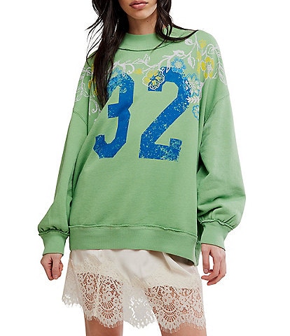 Free People Palm Spring Graphic Mock Neck Long Sleeve Pullover