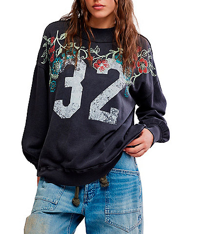 Free People Palm Spring Graphic Mock Neck Long Sleeve Pullover