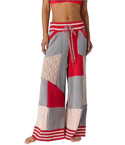 Free People Patchwork Print Snow Much Fun Knit Lounge Pants