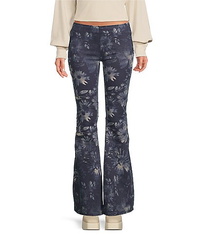 Free People Penny Printed Stretch Mid Rise Flare Leg Pull-On Pants