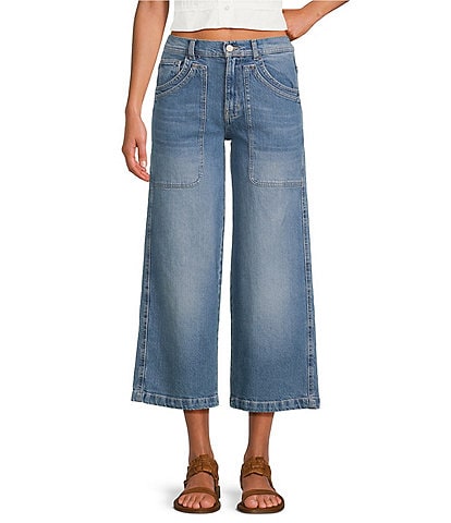 Free People Piper Mid Rise Wide Leg Cropped Jeans