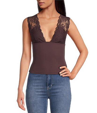 Free People Power Play Plunging V-Neck Ribbed Cropped Cami