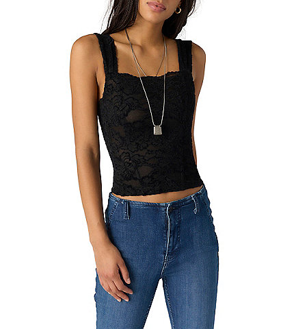Free People Pretty Little Secrets Lace Square Neck Sleeveless Corset Top