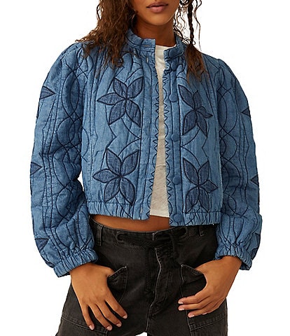 Free People Quinn Quilted Patchwork Button Front Long Sleeve Jacket