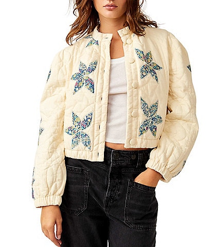 Free People Quinn Quilted Patchwork Button Front Long Sleeve Jacket