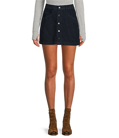 Free People Ray Corduroy High Rise Button Front A-Line Mini Skirt