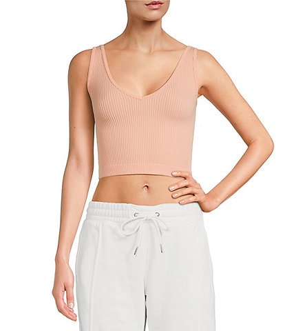 Free People Ribbed V-Neck Sleeveless Cropped Brami