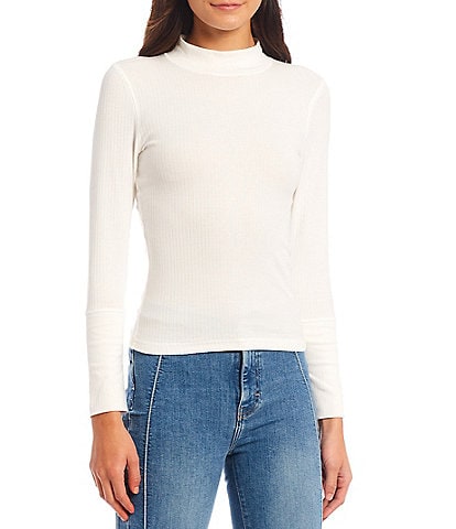 Free People Rickie Ribbed Knit Mock Neck Long Sleeve Top