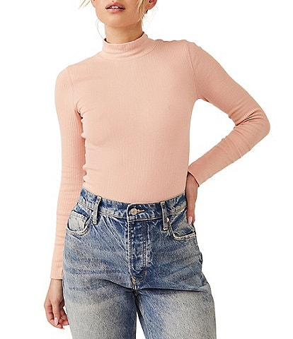 Free People Rickie Ribbed Knit Mock Neck Long Sleeve Top