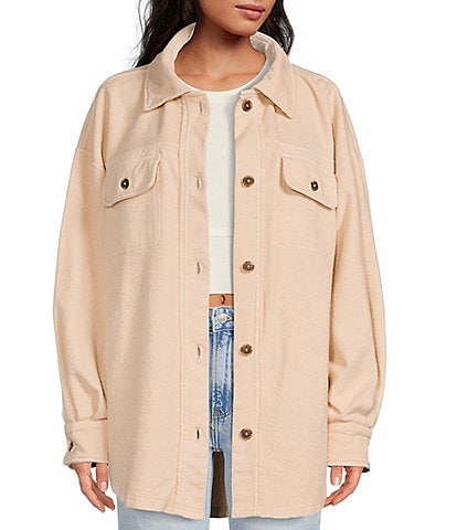Free People Ruby Heavy Knit Button Front Point Collar Long Drop Shoulder Sleeve Oversized Statement Shacket