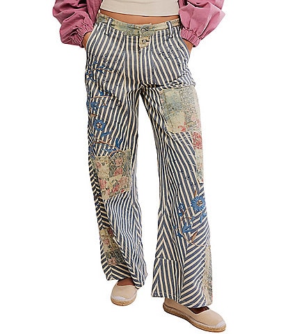 Free People Runyon Patched Striped Mid-Rise Wide-Leg Pants